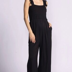 Pink Martini Black Ruffle Strap Jumpsuit